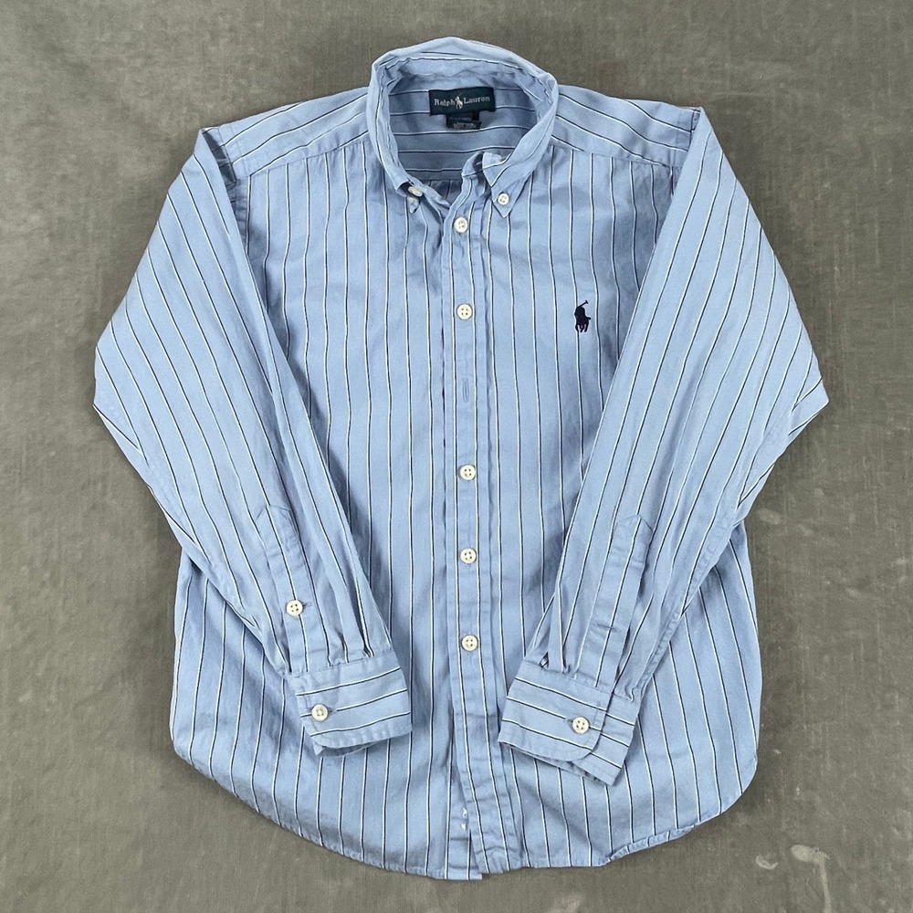 Ralph Lauren Boys S 8/10 Blue Striped Button Down Shirt Pony Logo